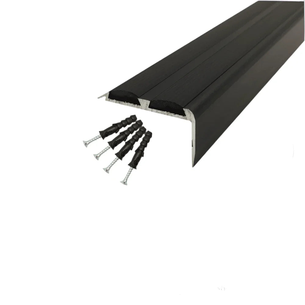 Black A37 36 x 20mm cayrus Aluminium Non Slip Rubber Stair Nosing Edge Trim With Inserts - StairNosing